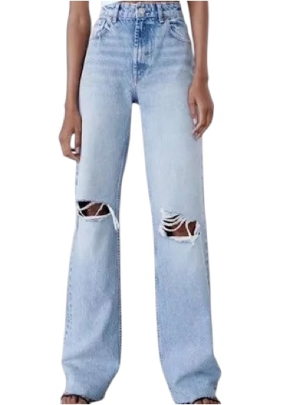 Zara high rise distressed flare leg jeans